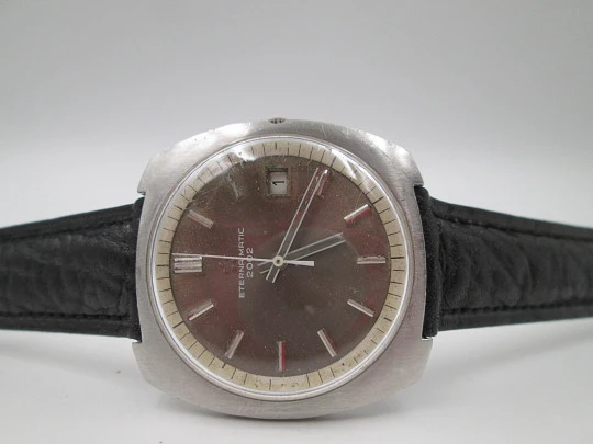 Eterna-Matic 2002. Automatic. Stainless steel. Grey dial. Leather strap. 1970's. Swiss