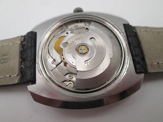 Eterna-Matic 2002. Automatic. Stainless steel. Grey dial. Leather strap. 1970's. Swiss