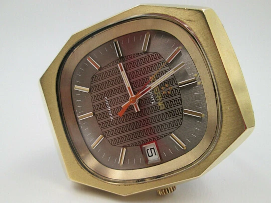 Eterna-Matic Electronic. Acero y chapado oro. Cuarzo. Fecha. Años 70