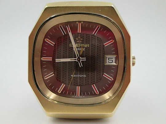 Eterna-Matic Electronic. Steel & gold plated. Calendar. Quartz. 1970's