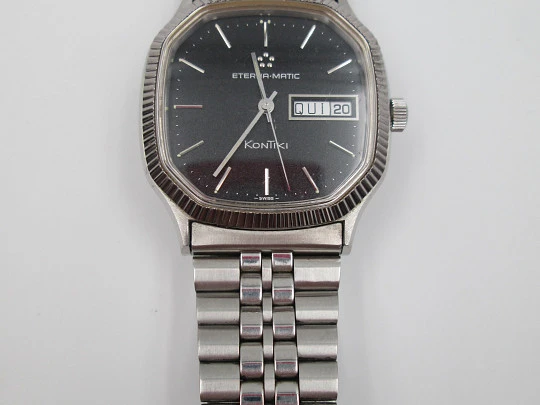 Eterna Matic Kontiki. Automatic. Stainless steel. Black dial. Calendar. Box. 1970's