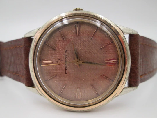 Eterna Matic men's automatic watch. Steel & gold plated. Champagne dial. 1960's