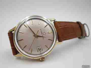 Eterna Matic. Automatic. 1970's. Steel & gold plated. Calendar. Brown strap