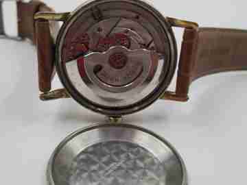 Eterna Matic. Automatic. 1970's. Steel & gold plated. Calendar. Brown strap