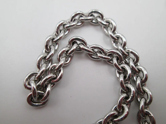 Eterna pocket watch braided chain. Sterling silver. Belt hook clip & carabiner. Swiss. 1930's