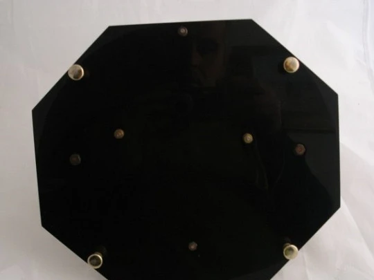 Europa musical alarm table clock. Gold plated metal and black resin. Germany. 1960's Europa musical alarm table clock. Gold plated metal and black resin. Germany. 1960's