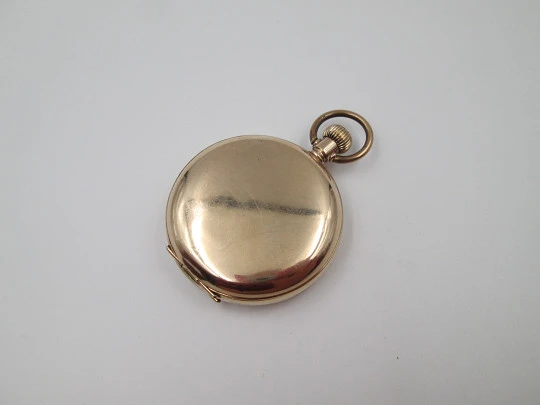 Everite / Keystone hunter-case pocket watch. Gold plated metal. Stem winding. 1910's