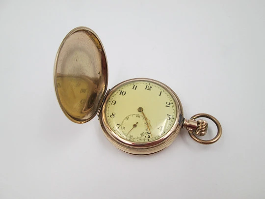 Everite / Keystone hunter-case pocket watch. Gold plated metal. Stem winding. 1910's