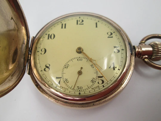 Everite / Keystone hunter-case pocket watch. Gold plated metal. Stem winding. 1910's