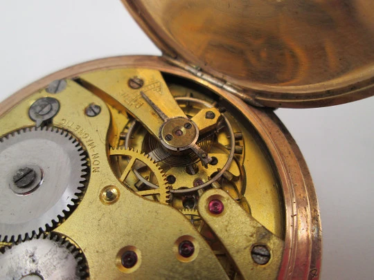 Everite / Keystone hunter-case pocket watch. Gold plated metal. Stem winding. 1910's