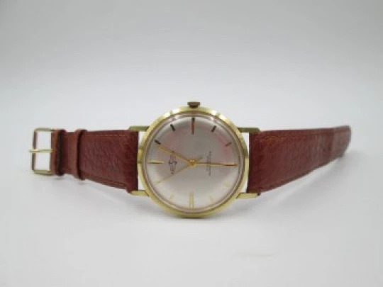 EverSwiss. Stainless steel & gold plated. Manual wind. Leather strap. 1960's