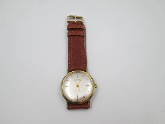 EverSwiss. Stainless steel & gold plated. Manual wind. Leather strap. 1960's