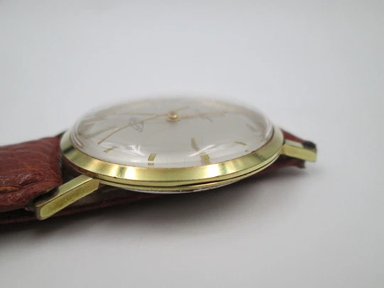 EverSwiss. Stainless steel & gold plated. Manual wind. Leather strap. 1960's