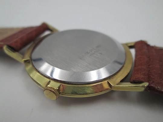 EverSwiss. Stainless steel & gold plated. Manual wind. Leather strap. 1960's