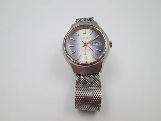 Exactus. Acero inoxidable. Automático. Calendario. Brazalete. Suiza. 1970