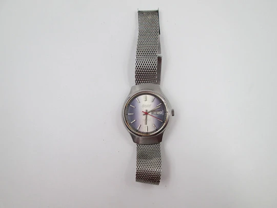 Exactus. Acero inoxidable. Automático. Calendario. Brazalete. Suiza. 1970