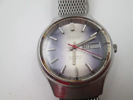 Exactus. Acero inoxidable. Automático. Calendario. Brazalete. Suiza. 1970