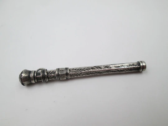 F. Webb Ltd mechanical toothpick. Sterling silver. Violet gem. 1890's. United Kingdom