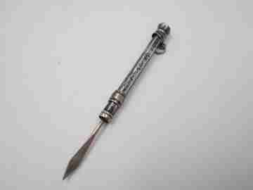 F. Webb Ltd mechanical toothpick. Sterling silver. Violet gem. 1890's. United Kingdom