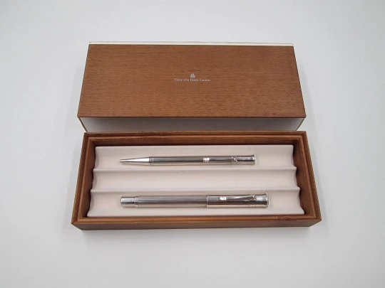 Faber-Castell Classic fountain pen & ballpoint pen set. Platinum metal. Box