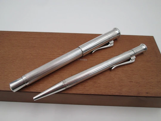 Faber-Castell Classic fountain pen & ballpoint pen set. Platinum metal. Box