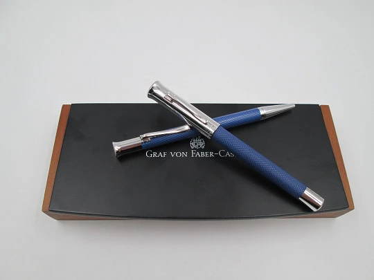 Faber-Castell fountain pen & ballpoint pen. Blue resin & rhodium plated details