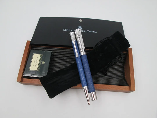 Faber-Castell fountain pen & ballpoint pen. Blue resin & rhodium plated details