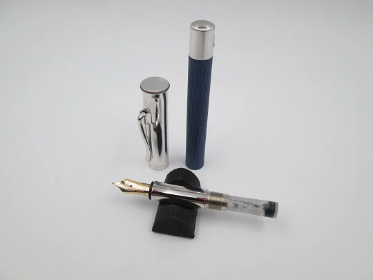 Faber-Castell fountain pen & ballpoint pen. Blue resin & rhodium plated details