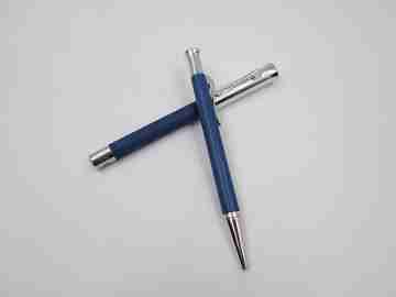 Faber-Castell fountain pen & ballpoint pen. Blue resin & rhodium plated details