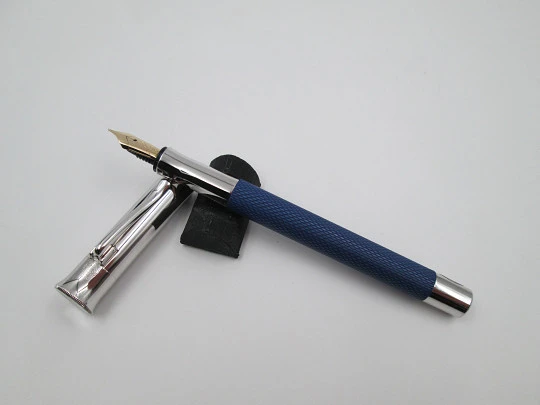 Faber-Castell fountain pen & ballpoint pen. Blue resin & rhodium plated details