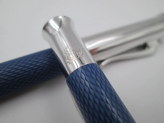 Faber-Castell fountain pen & ballpoint pen. Blue resin & rhodium plated details