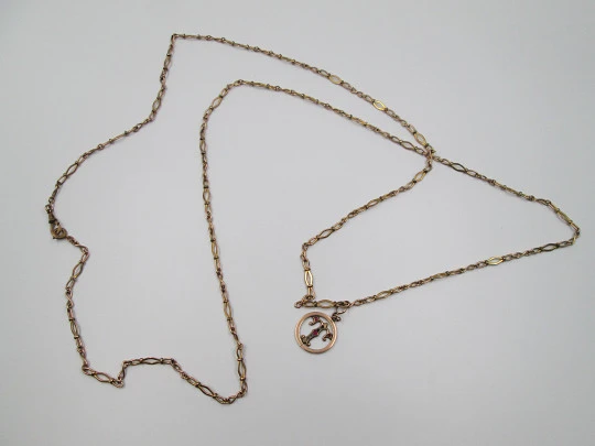Fan chain. Gold plated. Braided links and openwork pendant. 1940's. Europe