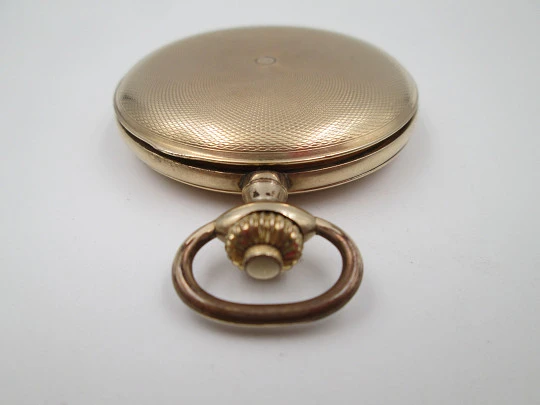Favor hunter-case pocket watch. Gold plated metal. Stem-wind. Porcelain dial. 1920's