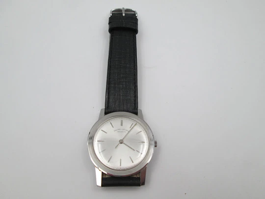 Favre-Leuba Genève. Acero inoxidable. Cuerda manual. Dial gris 1970. Suiza