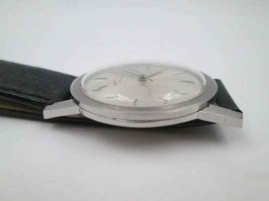 Favre-Leuba Genève. Acero inoxidable. Cuerda manual. Dial gris 1970. Suiza