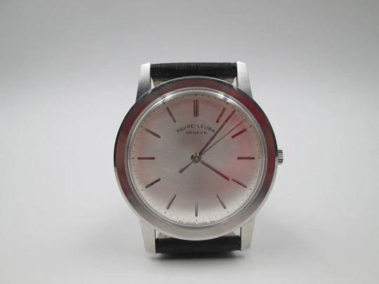 Favre-Leuba Genève. Acero inoxidable. Cuerda manual. Dial gris 1970. Suiza