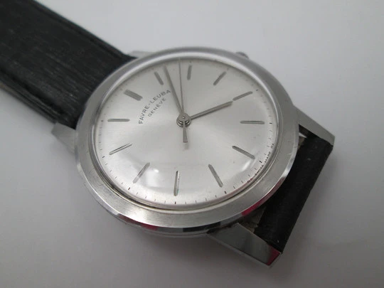 Favre-Leuba Genève. Acero inoxidable. Cuerda manual. Dial gris 1970. Suiza