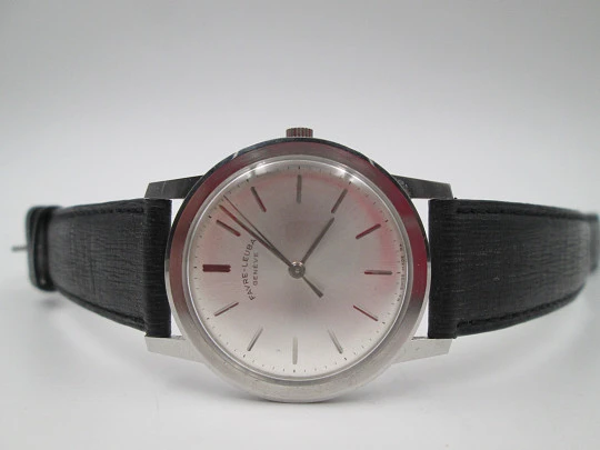 Favre-Leuba Genève. Acero inoxidable. Cuerda manual. Dial gris 1970. Suiza