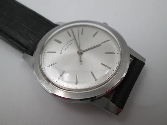 Favre-Leuba Genève. Stainless steel. Manual winding. Grey dial. 1970's. Swiss