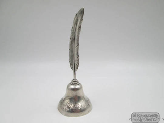 Feather hand bell. 925 sterling silver. Clapper. Spain. 1980's Feather hand bell. 925 sterling silver. Clapper. Spain. 1980's