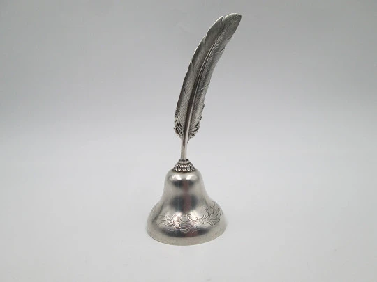 Feather table hand bell. 925 sterling silver. Hallmarks. Vegetable motifs. Spain. 1970's