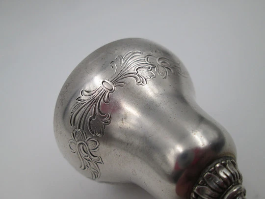 Feather table hand bell. 925 sterling silver. Hallmarks. Vegetable motifs. Spain. 1970's