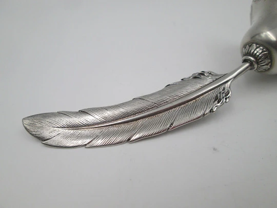 Feather table hand bell. 925 sterling silver. Hallmarks. Vegetable motifs. Spain. 1970's