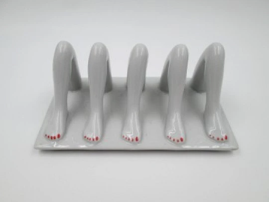 Female legs letter stand / holder. White and red ceramic. 1960's Female legs letter stand / holder. White and red ceramic. 1960's