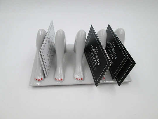 Female legs letter stand / holder. White and red ceramic. 1960's Female legs letter stand / holder. White and red ceramic. 1960's