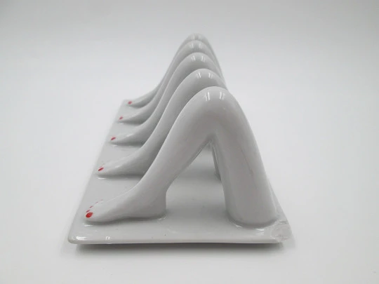 Female legs letter stand / holder. White and red ceramic. 1960's Female legs letter stand / holder. White and red ceramic. 1960's