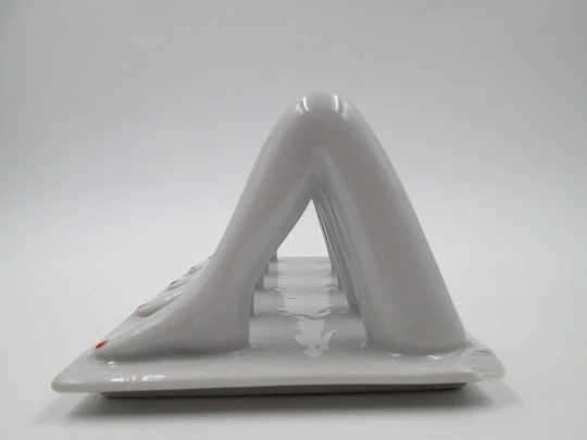Female legs letter stand / holder. White and red ceramic. 1960's Female legs letter stand / holder. White and red ceramic. 1960's