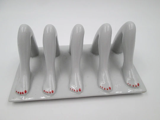Female legs letter stand / holder. White and red ceramic. 1960's Female legs letter stand / holder. White and red ceramic. 1960's