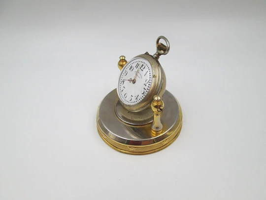 Fernando Cantero table desk clock. Roskopf movement (V. Seguin). Gold plated. 1920's