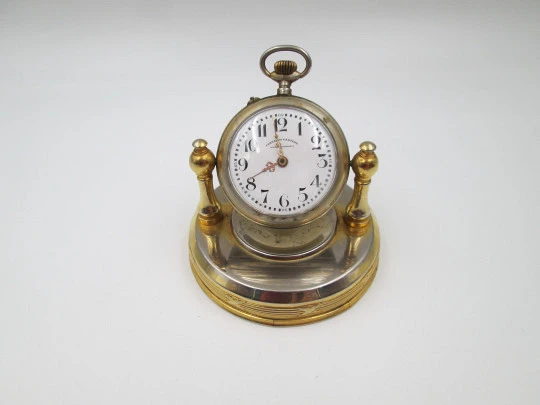 Fernando Cantero table desk clock. Roskopf movement (V. Seguin). Gold plated. 1920's